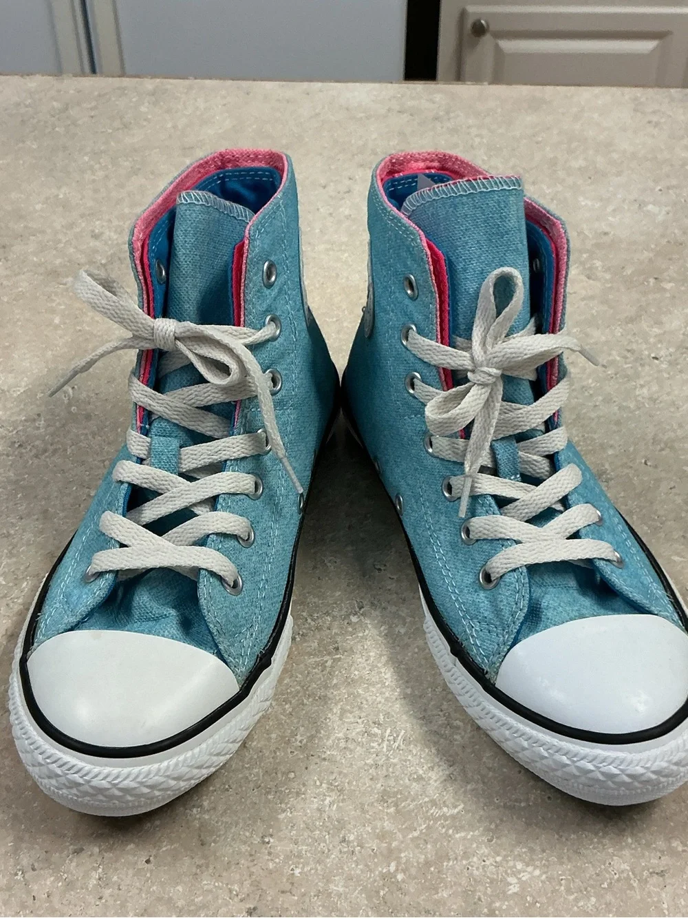 Converse Chuck All Star SZ 3 Junior Ps Double Tongue High Top Sneakers Blue Wash